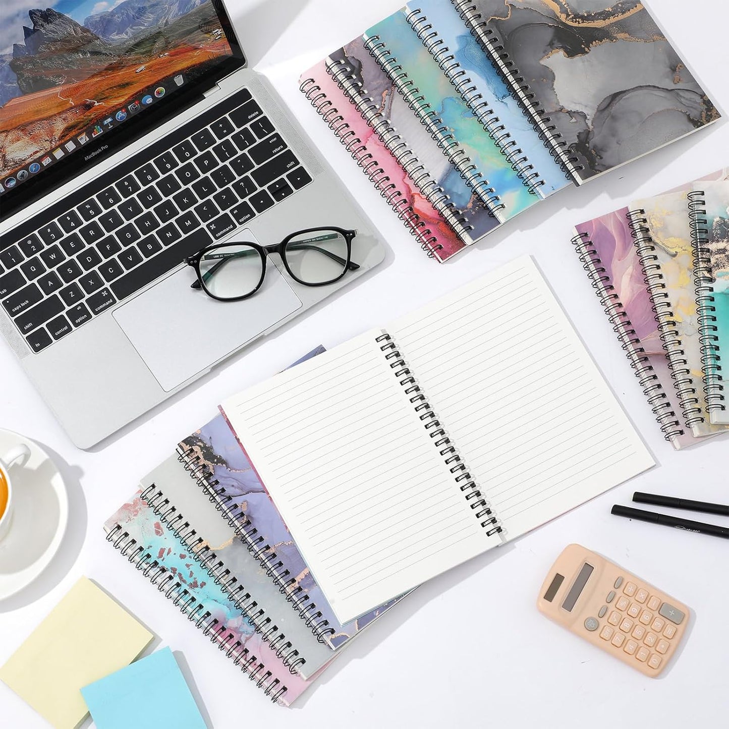 Fuutreo 12 Pcs Spiral Notebook for Work A5 8.3 x 5.7 Inch College Ruled Spiral Journal Notebook Kraft Cover Ruled Paper, 12 Color, 60 Sheets, 120 Pages for Office School(Marble Pattern)