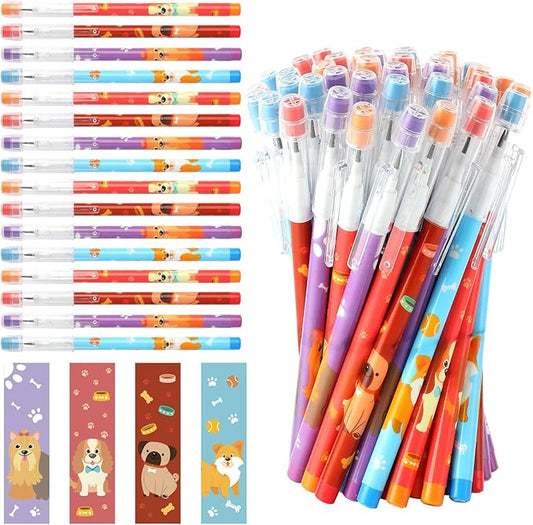Kolewo4ever 48pcs HB Dog Pencils Kawaii Cute Multipoint Pencil Push Translucent Non Sharpening Stackable Pencils Pop Up Plastic Pencil for Classroom Rewards Carnival Prizes