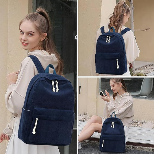 School Backpack for Teens Large Corduroy Bookbag Lightweight 15.6 inch Laptop Bag for Girls Women Casual High School College