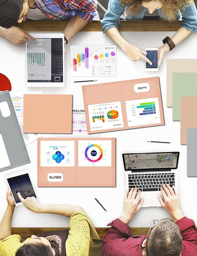 SUNEE Folders with Pockets (25 Pack, Warm Brown), 2 Pocket Folders Fit Letter Size, Paper File Folder for School Office Home Business, Textured Paper