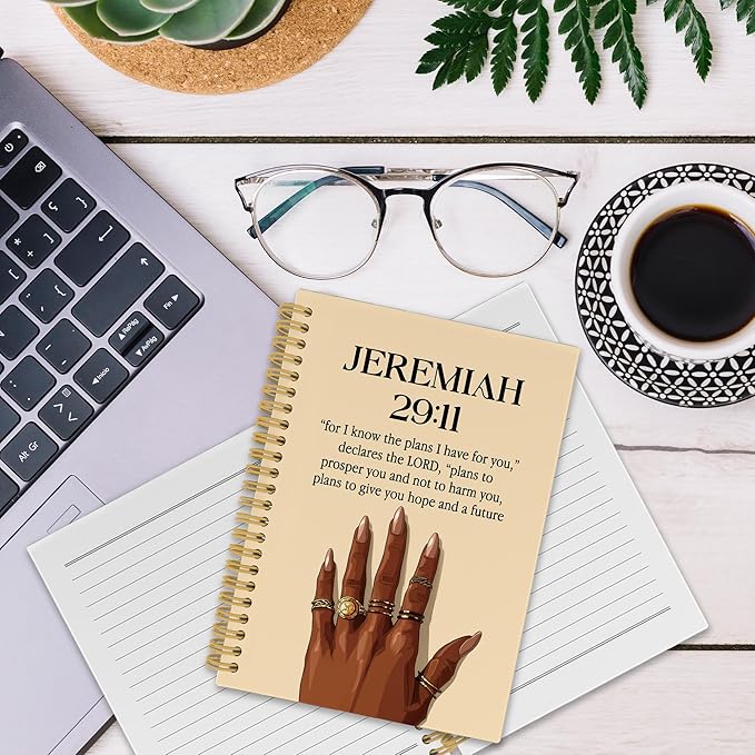 XPH Christian Spiral Notebook, Jeremiah 29:11 Bible Verse Journaling Notebooks for Note Taking, Religious Hardcover Journal for Writing 160 Pages 5.5 x 8.3 Inch, Christian Gifts for Black Women