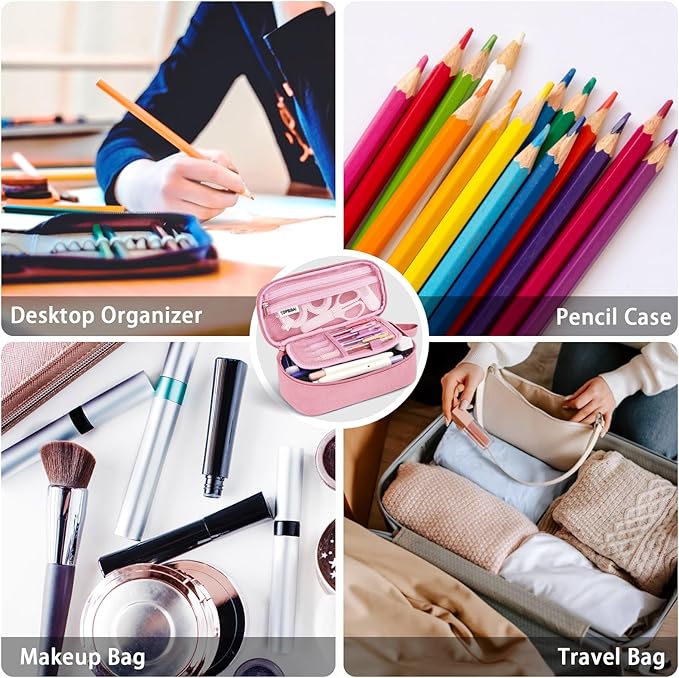 Large Pencil Case Pouch for Girls Women Kids Adults, Big Capacity Canvas Pencil Bag, Office College School Multi Compartment Zipper Stationery Pen Bag (Pink)