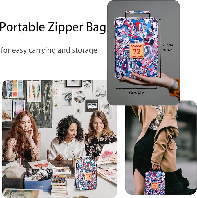 KALOUR Premium Colored Pencils,Set of 72 Colors,Artists Soft Core with Vibrant Color,with Zipper Slot Pencil Case,Ideal for Drawing Sketching Shading,Coloring Pencils for Adults Beginners (Blue)