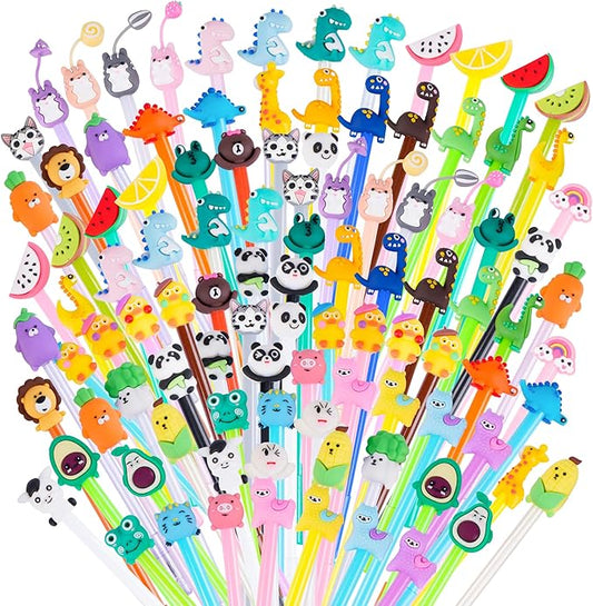 SAIWEILAI ONLINE 100 Pieces Kawaii Pens Cartoon Fun Pens Cute Animal Dinosaur Pen Black Gel Ink Writing Pen for Students Home Office School Supplies,50 Styles