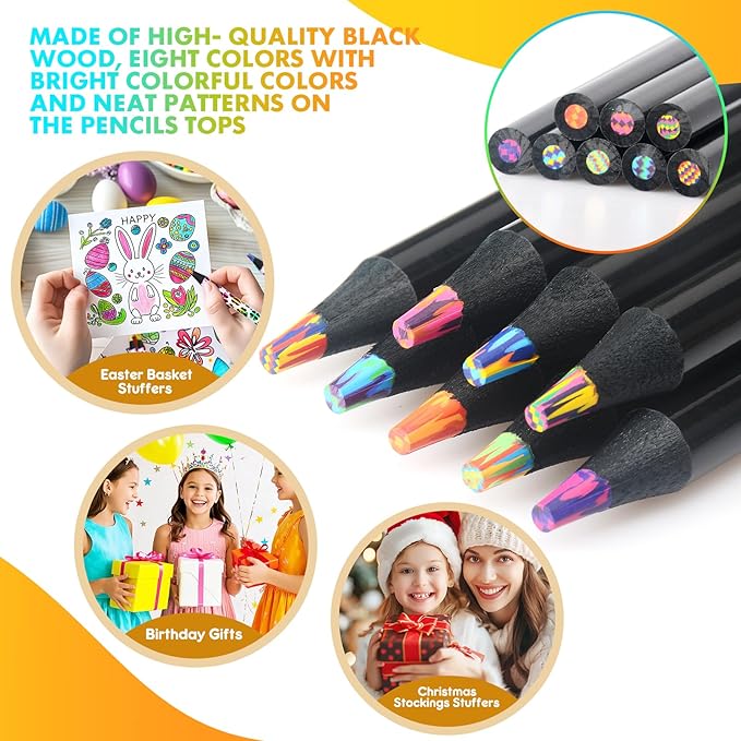 nsxsu Art Supplies for Kids Teens Adults, 8 Pieces Rainbow Colored Pencils, Multicolored Cool Stuff Fun Art Pencil Teen Girl Gifts Trendy Stuff for Coloring, Drawing, Party Favor Bags