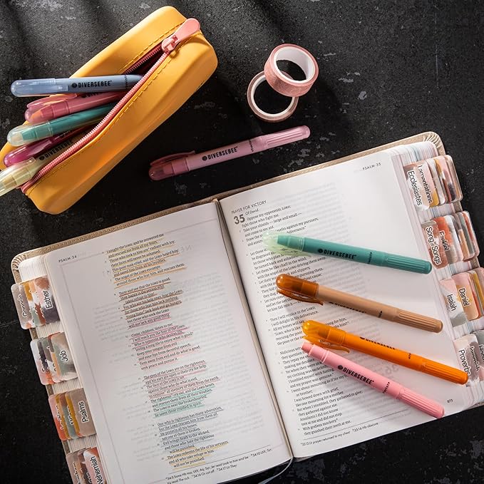 DIVERSEBEE Bible Highlighters and Pens No Bleed, 8 Pack Assorted Colors Gel Highlighters Set, Cute Bible Markers Study Journaling School Supplies and Accessories (Vintage)