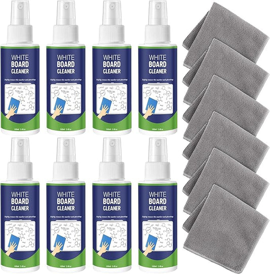 Loopeer 8 Pack Whiteboard Cleaner Spray 3. 4 oz Dry Erase Board Cleaner with Cloths Non Toxic Dry Erase Cleanning Removes Stubborn Marks from Whiteboards