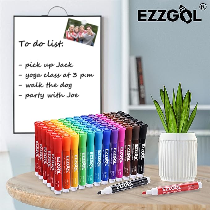 Dry Erase Markers Bulk, 72 Pack, 12 Colors Whiteboard Markers, Chisel Tip Dry Erase Markers Perfect for Writing on Dry Erase Whiteboard Mirror Glass for School, Office or Home