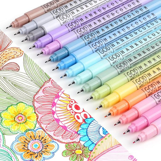 0.38mm Fine Point Pen,16 Pack Colored Fineliner Bible Pens No Bleed Through,Extra Fine Tip Marker Pens for Bullet Journaling,Planner,Coloring,Bible Study Back to School Office Supplies