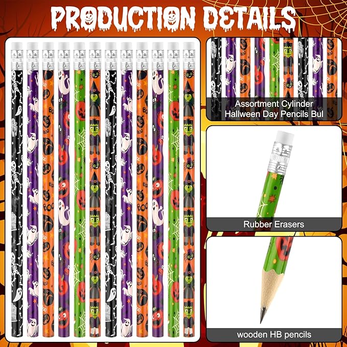 Zuazaor 200 Mixed-color Cute Wooden Pencils in Bulk with Eraser for Halloween Party Favors