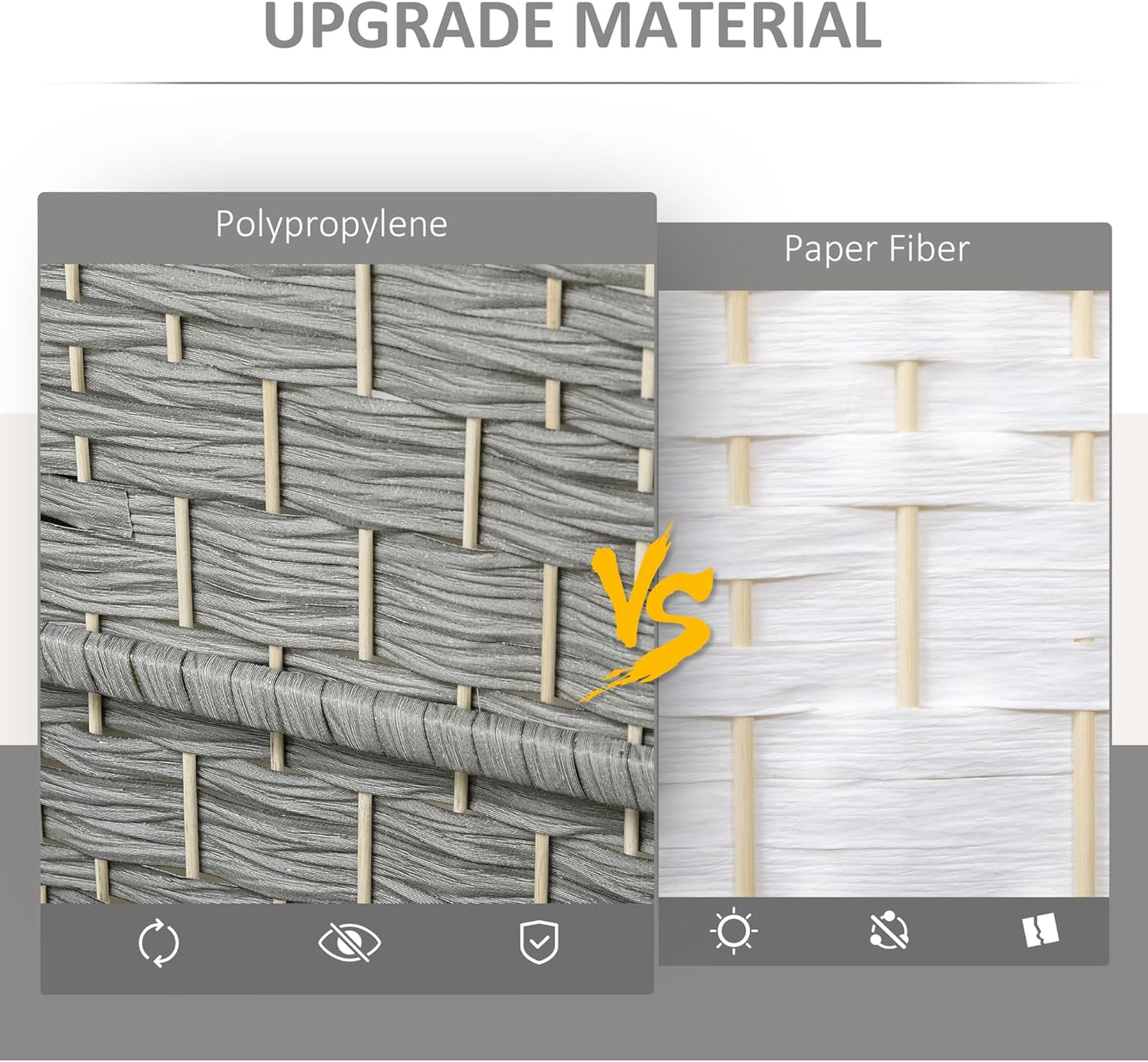 HOMCOM 6 Panel Room Divider, 6' Tall Folding Privacy Screen, Hand-Woven Freestanding Wall Partition for Home Office, Bedroom, Mixed Gray