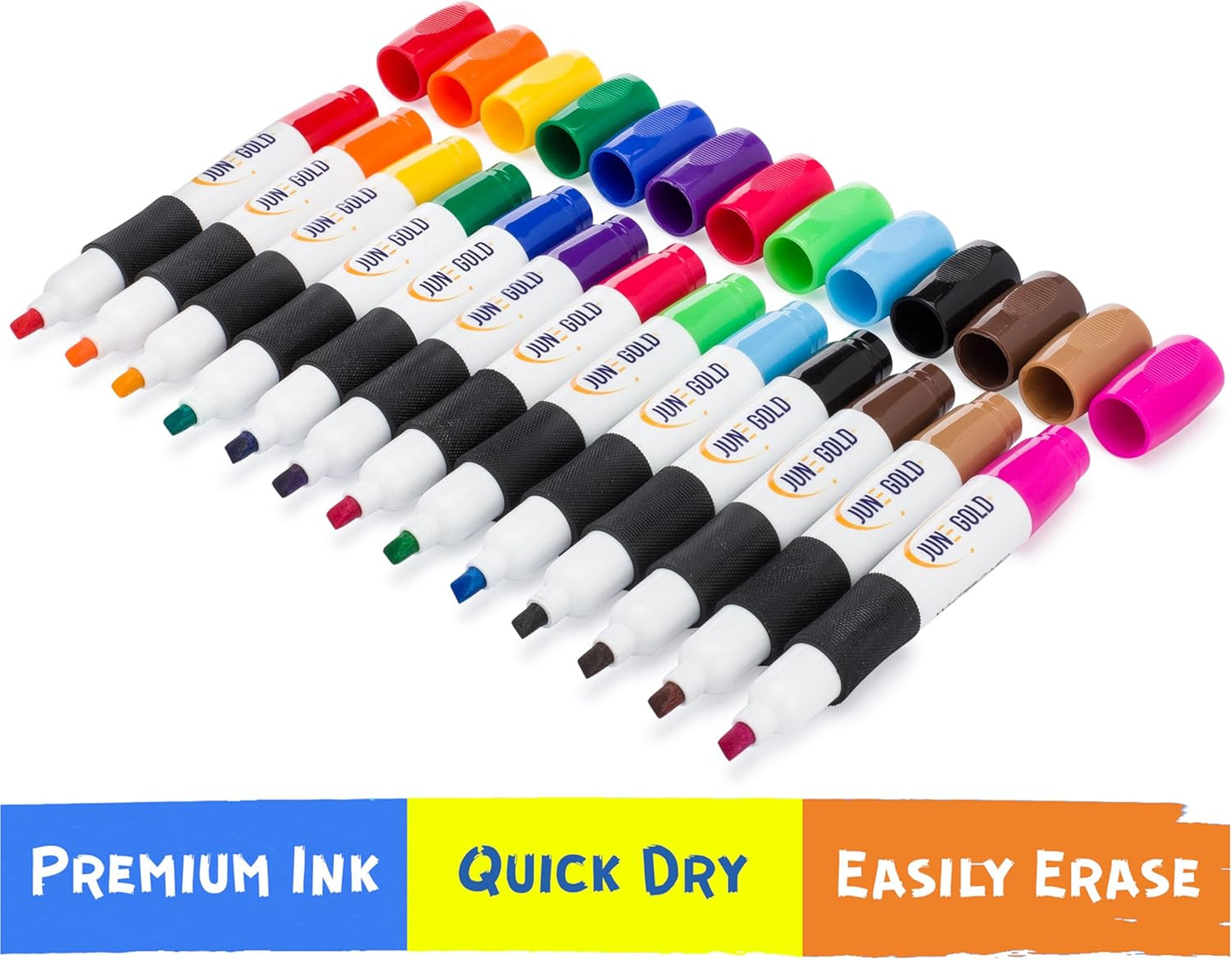 June Gold 39 Assorted Colored Dry Erase Whiteboard Markers, 13 Unique Colors, Chisel Tip, Low Odor, Comfortable Grip & Vivid Lines