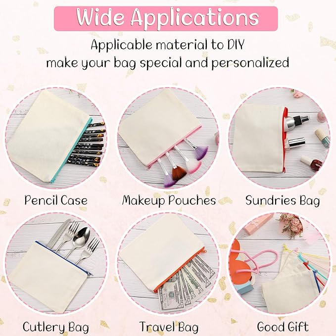 Shappy 20 Pcs Canvas Zipper Pouch Bags Pencil Pouch Canvas Makeup Bags Blank Pencil Case Cotton Cosmetic Case for Travel DIY Craft (7.09 x 4.33 Inches,S)