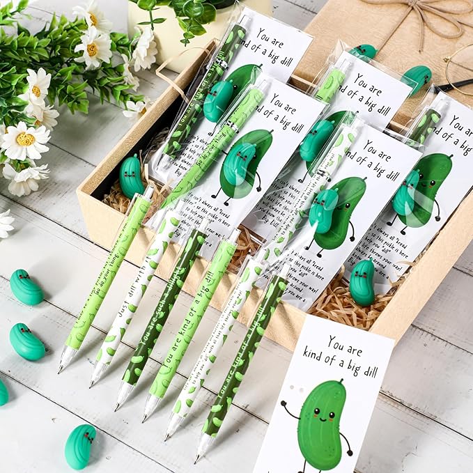 30 Sets Inspirational Pickle Gifts Bulk 6 Styles 0.7 mm Motivational Mechanical Pencils with Erasers Positive Cards Back to School Gifts for Student Teacher Coworker Office Supplies