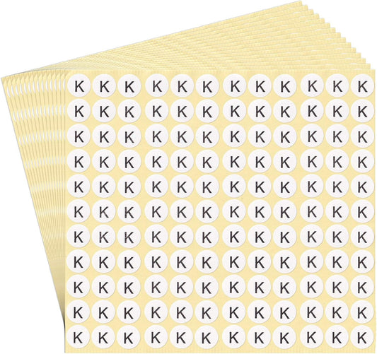 dealzEpic - Alphabet Stickers of The Letter K - Small Round Paper Self-Adhesive Peel and Stick Letter Labels - Set of 15 Sheets