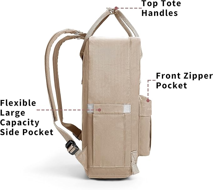 KALIDI Casual Laptop Backpack 15 Inches Classic Camping Rucksack Travel Outdoor Square Daypack College Hiking Gym Bag, Khaki