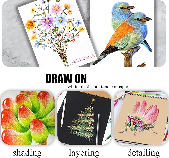 KALOUR Professional Colored Pencils,Set of 120 Colors,Artists Soft Core with Vibrant Color,Ideal for Drawing Sketching Shading,Coloring Pencils for Adults Artists Beginners