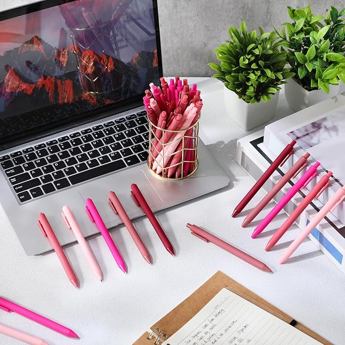 Crtiin 50 Pcs Gel Ink Pens Bulk Black Ink, Smooth Writing Cute Colorful Pens for Back to School First Day of School Teacher Student Server Office Supplies Staff Party Favor Gifts (Pink Series)