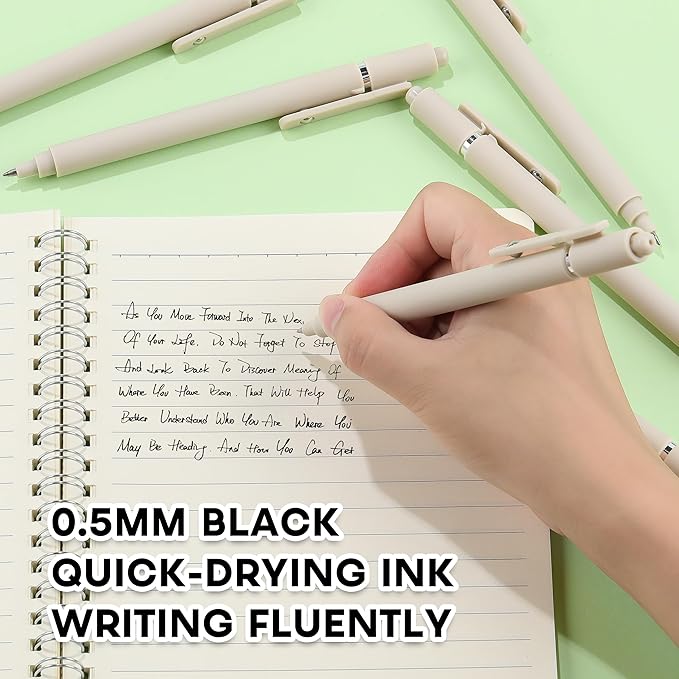 RIANCY Aesthetic Pens Beige Pens 5Pcs 0.5mm Quick Dry Black Ink Gel Pens Fine Point Smooth Writing Cute Pen Japanese Stationary Home Work Essentials Nurse School Gifts Office Supplies