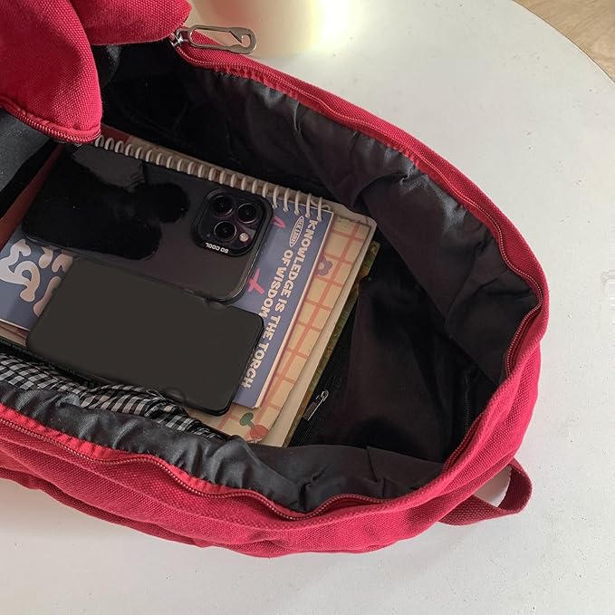 Vintage Canvas Backpack for Women Grunge Hippie Cute Boho School Backpack Casual Y2K Aesthetic Backpack (Red)