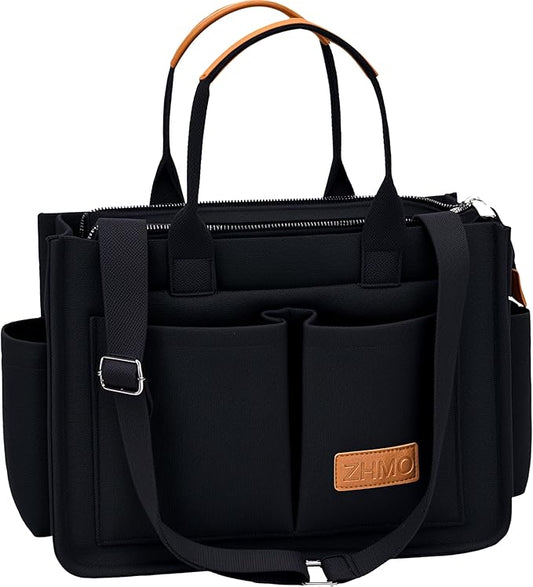 Tote Bag for Women With Compartments,Large Canvas Tote Women's Purse Crossbody Bags Work Laptop Book Bag Satchels Handbags