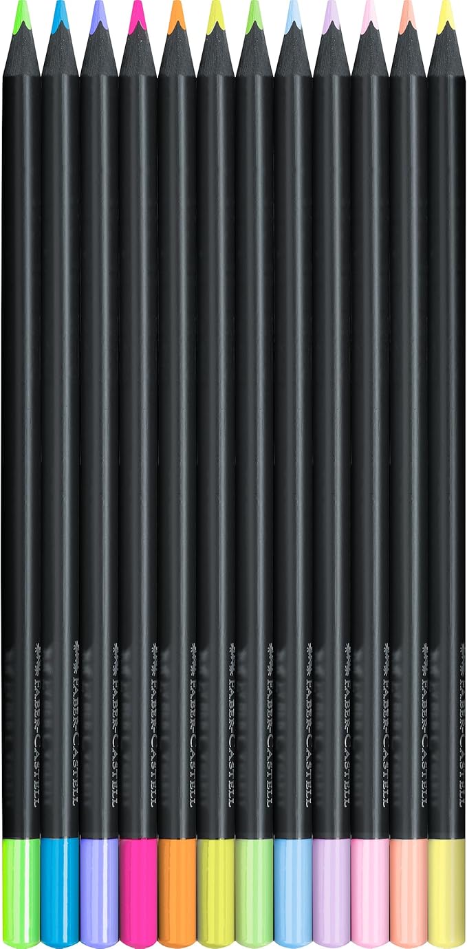 Faber-Castell Black Edition Colored Pencils, Neon & Pastel 1 Count (Pack of 12)