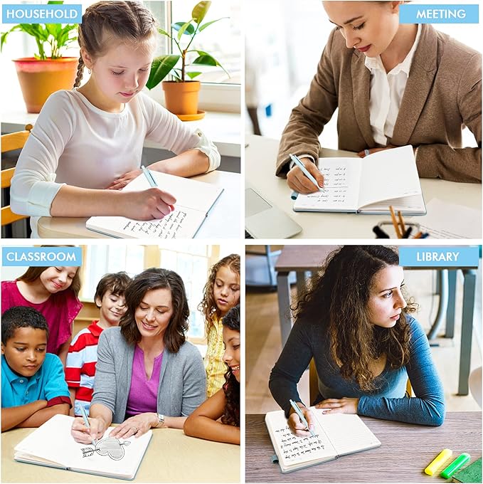 feela 12 Pack Notebooks Journals Bulk, Hardcover Notebook Classic Ruled Lined Journals with Pen Holder for Women Girls School Business Supplies, with 12 Black Pens, 120 GSM, 5.1”x8.3”, A5, Light Blue