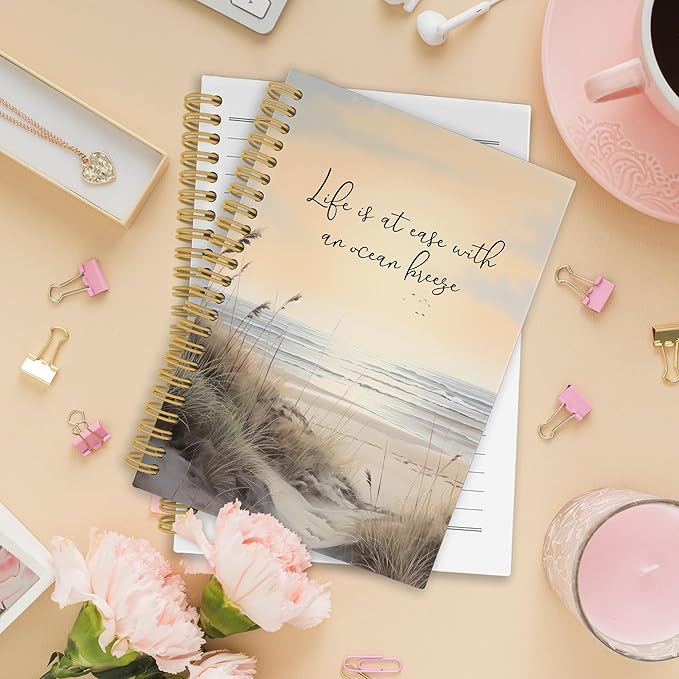 Ocean Mental Health Spiral Notebook, Coastal Relax Inspirational Journaling Notebooks for Counselling Therapy Office School, Beach Positive Hardcover Journals for Women 160 Pages 5.5 x 8.3 Inch