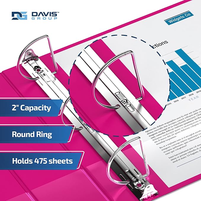 Premium Economy 6-Pack 3-Ring Binders for School or Office, D-Ring Binders, 2 Inch, Pink