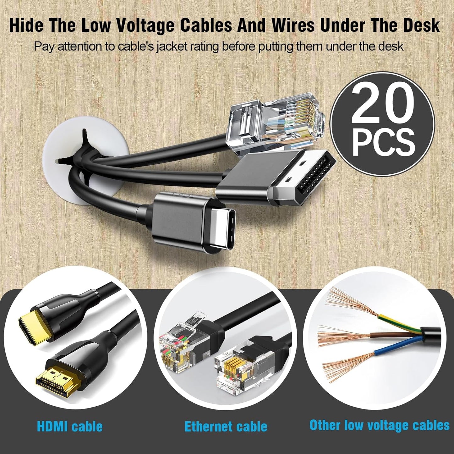 1" White Desk Grommet, JTemgle Flexible Cable Grommet Cross Rubber Cable Hole Cover Wire Organizer Caps Desktop Cord Management for Home Office TV Stands Tabletops, 20 Pieces