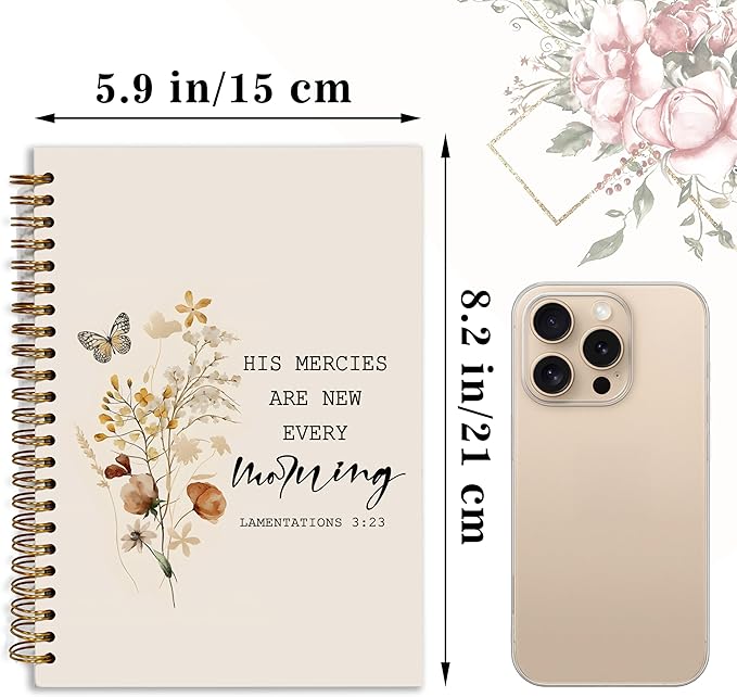 YOU FOUND ME Bible Journal, A5 Spiral Christian Journal with Floral Notebook, HIS MERCIES ARE NEW EVERY MORNING, Bible Verse Gifts for Women Birthday Christmas, Sunday School, Office Supplies