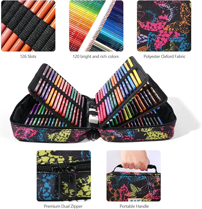 H & B 120-Color Colored Pencils Set with Coloring Book, Eraser, and Sharpener - Perfect for Drawing and Coloring - Soft Oil-Based Cores Ideal for Adults, Kids, and Beginners