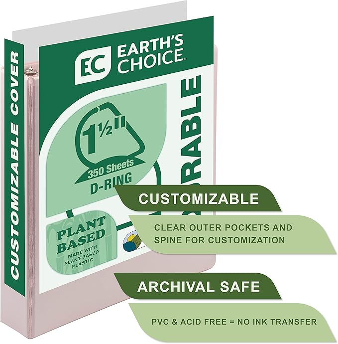 Samsill Plant-Based 1.5 Inch Durable D-Ring, Made in USA, View Binder, Eco-Friendly, USDA Certified Biobased, 2 Pack, Rose