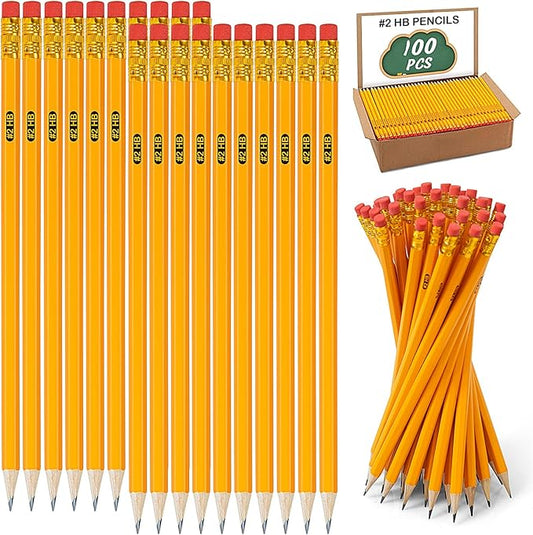 IKAYAS 100 Pack #2 HB Pencils Bulk Yellow Sharpened Pencils with Erasers for Kids, #2 Pre-sharpened pencils number 2 pencils for classroom office Supplies, Writing, Drawing and Sketching (Wood-Cased)