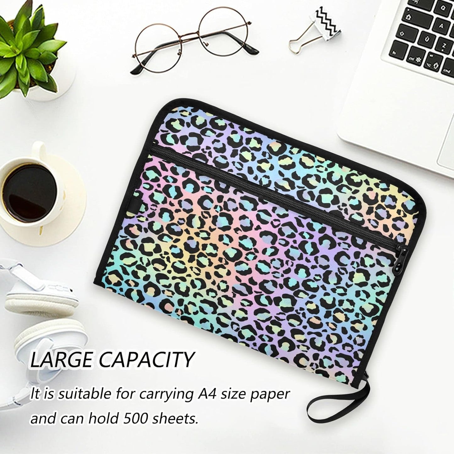 Gredecor Leopard Spots Neon Gradient Expanding File Folder 13 Pockets Expandable Filing Folders Accordion Document Files Organizer for A4 Letter Size Paper