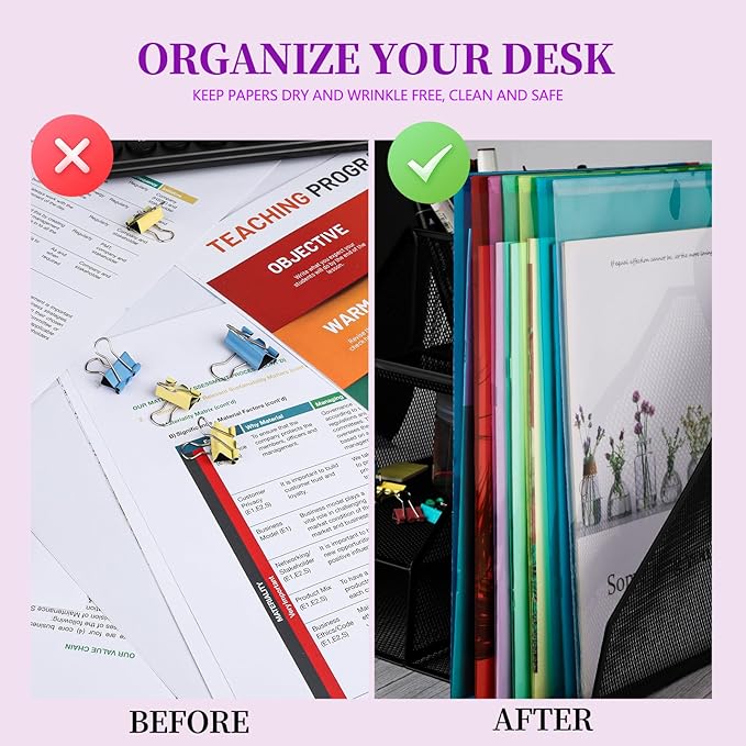 LEOBRO Plastic Envelopes, 8 PCS Plastic Folders for Documents, A4 File Folder, Document Holder, Poly Storage File Bags, Filling Envelopes