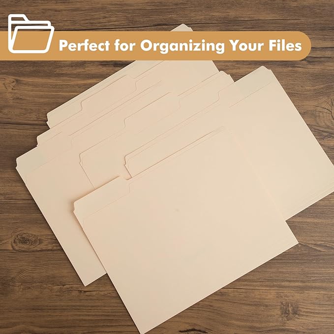 Manila File Folder, 1/3-Cut Tab, Letter Size, Manila Folders with Tab, 250 per Box