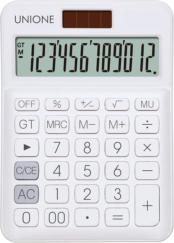 UNIONE Calculator with a Bright LCD, Dual Power Handheld Desktop. Color. Business, Office, High School