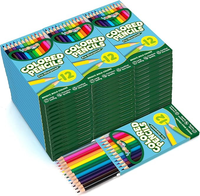 528 Count Colored Pencils Bulk, 12 Assorted Colors, 44 Packs Pre-sharpened Coloring Pencils Set for Kids and Adult, Teachers Essential Classroom Prizes, Back to School Supplies (528)