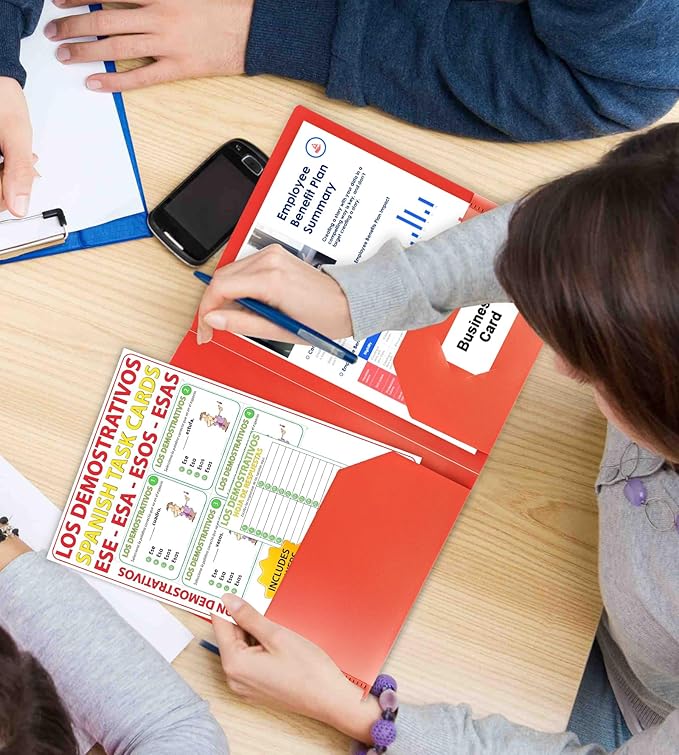 HABGP Plastic Folders with Pockets, 12 Color Heavy Duty Two Pocket Folder Business Card Holder for Office High School