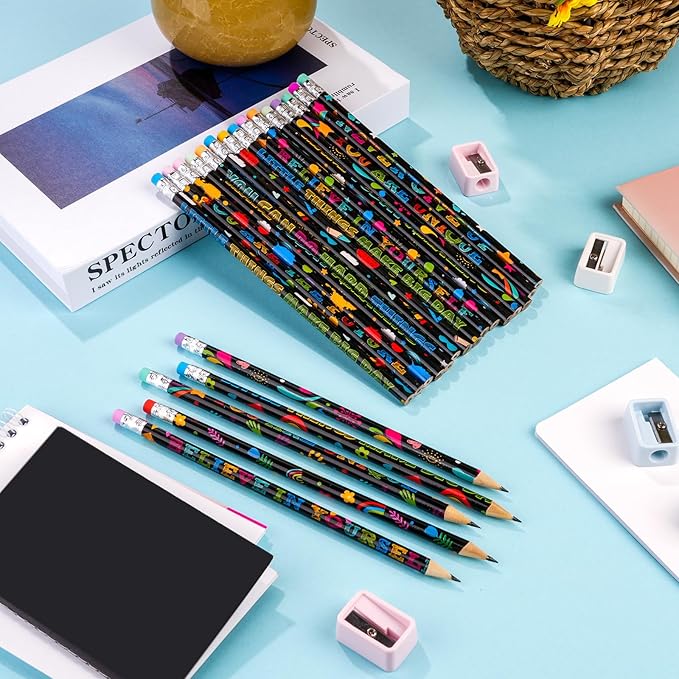 100 Pcs Motivational Pencils Bulk, Fun Inspirational School Pencils for Classroom, Cute Wood Pencils with Encourage Positive Sayings, Back to School Supplies for Kids Student Teacher Classroom Reward