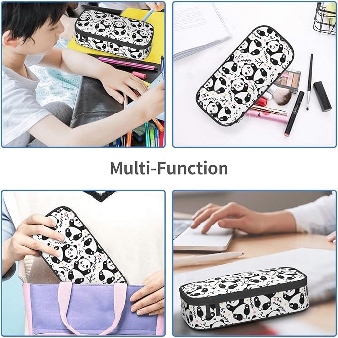 Cute Panda Large Pencil Case With Zipper Compartments Stationery Pencil Bag For Kids Teens Students School Supplies