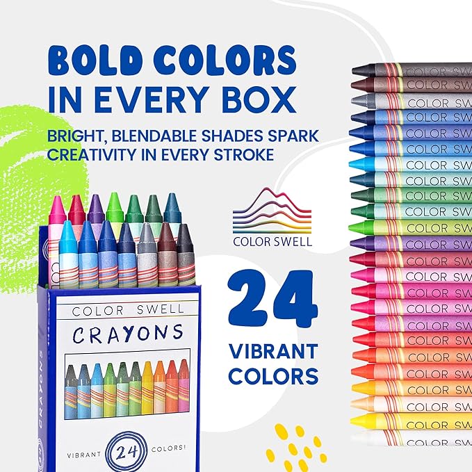 Color Swell Bulk Crayon Packs - 72 Boxes of 24 Vibrant Colored Crayons of Teacher Quality Durable Bulk Crayons for Classroom and Homen(case pack)