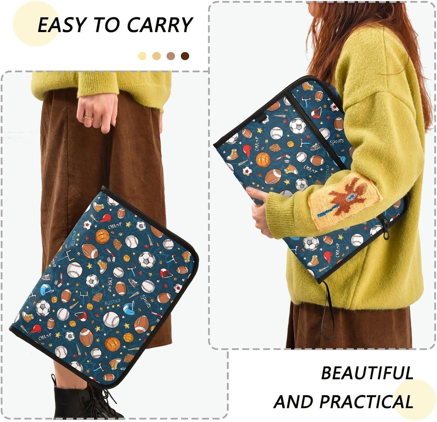 Gredecor Baseball Football Ball Pattern Expanding File Folder 13 Pockets Sports Theme Expandable Filing Folders Accordion Document Files Organizer for A4 Letter Size Paper