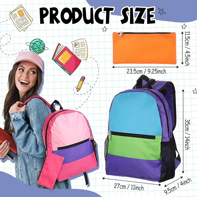 Cholemy 24 Pack 14" Kids Backpack Bulk for School with Zipper Pencil Pouch, Operation Christmas Wholesale Bookbag for Student (Stylish Color)