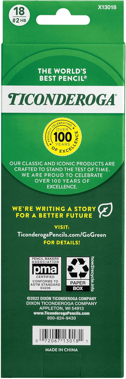 Ticonderoga Wood-Cased Pencils, Pre-Sharpened, #2 HB Soft, Neon Colors, 18 Count