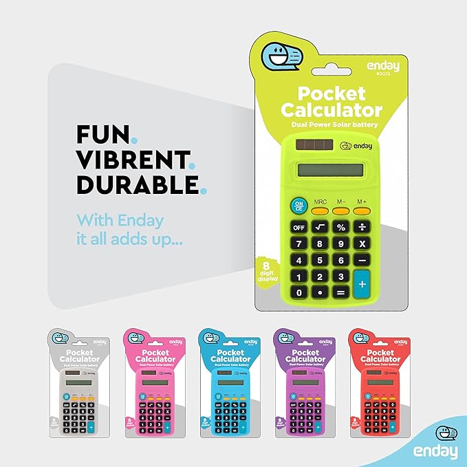 Pocket Size Calculator 8 Digit, Dual Power, Large LCD Display, School Student Desktop Accounting Office Calculators (Pack of 6) - by Emraw