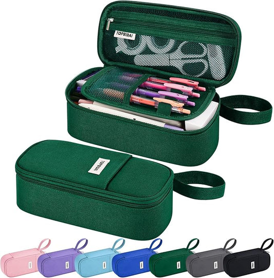 Large Pencil Case Pouch for Girls Boy Women Men Adults, Big Capacity Canvas Pencil Bag, Office College School Multi Compartment Zipper Stationery Pen Bag