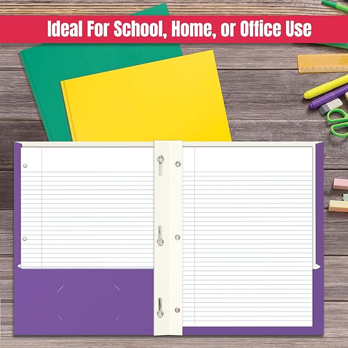Letter Size Paper Portfolios by Better Office Products, Case of 100, Assorted Primary Colors, with Fasteners (Contemporary, 2 Pocket Paper Folders with Fasteners)