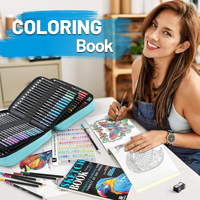 136 PCS Colored Pencils Set for Adult Coloring Books, 120 Colored Pencils with Sketchbook, Coloring Book, Sharpener, Soft Core Oil-Based Coloring Pencils for Artists Drawing Sketching Blending Shading